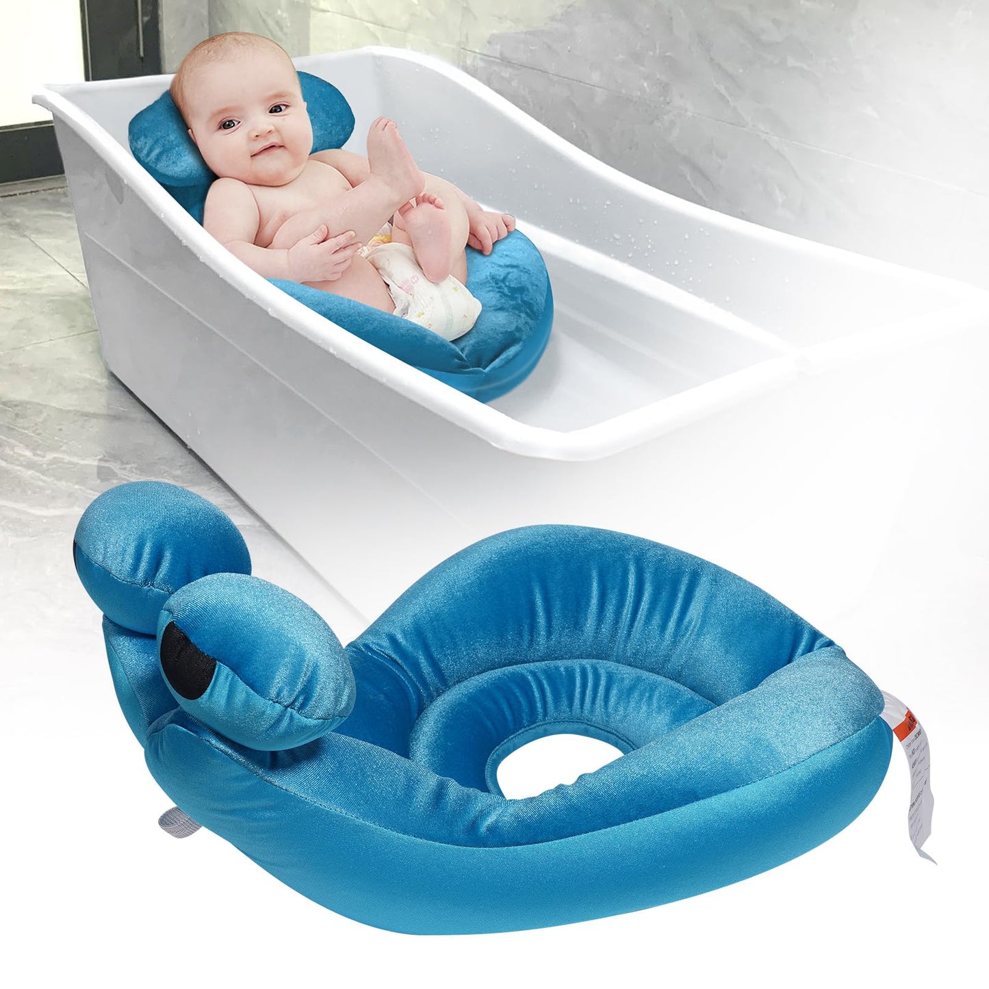 CozyNest Baby Bath Support Cushion - Plush Sink Bather, Quick Dry (Blue)